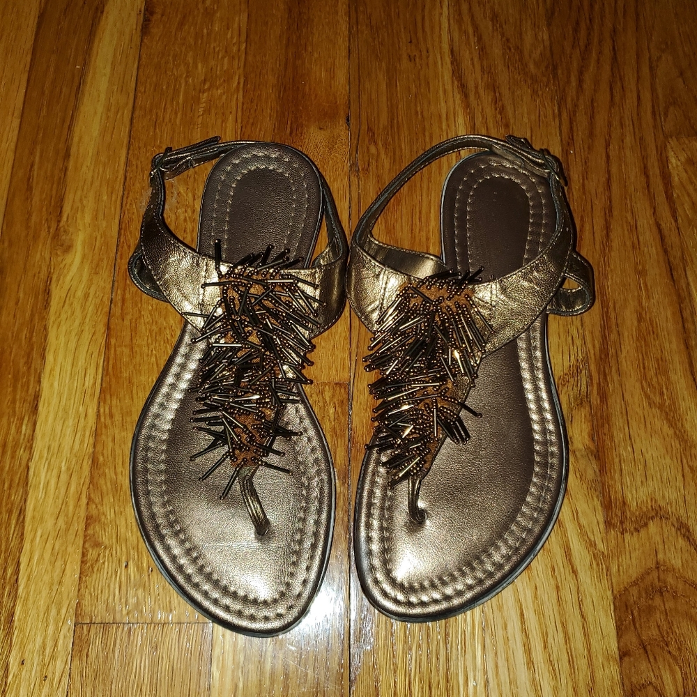 Bronze Flat Sandals Size 5